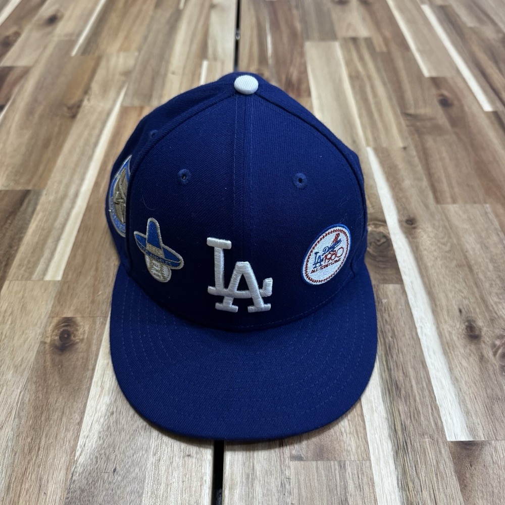 Hat Club LA Dodgers Hat Mens 7 1/2 Blue New Era Fitted All Star Game Patches